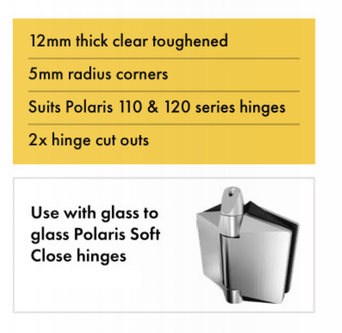 Polaris Glass Hinge Panel, 12mm toughened glass frameless pool fence hinge panel