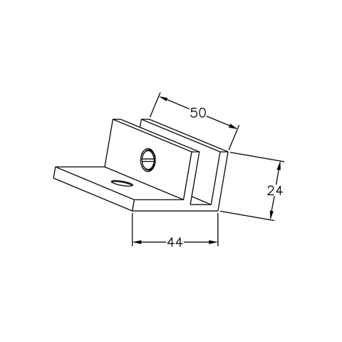 Frameless shower glass U BRACKET SQUARE WITH HORIZONTAL LEG  10mm glass - Brushed Satin