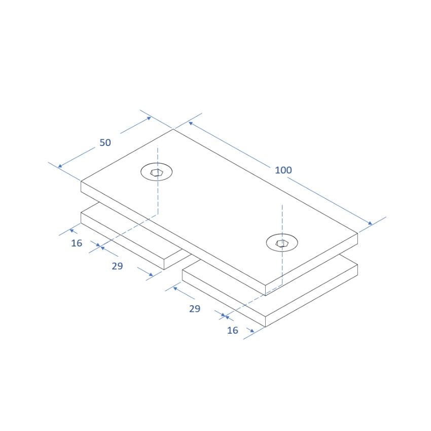 Frameless shower glass BRACKET SQUARE GLASS TO GLASS 180 Degrees