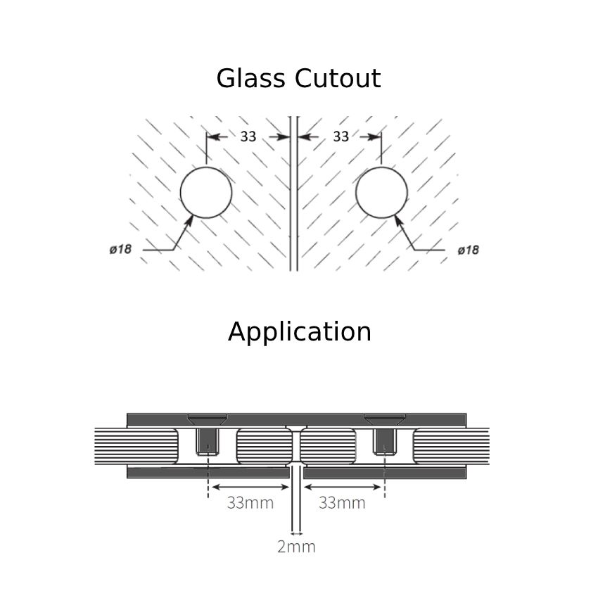 Frameless shower glass BRACKET SQUARE GLASS TO GLASS 180 Degrees