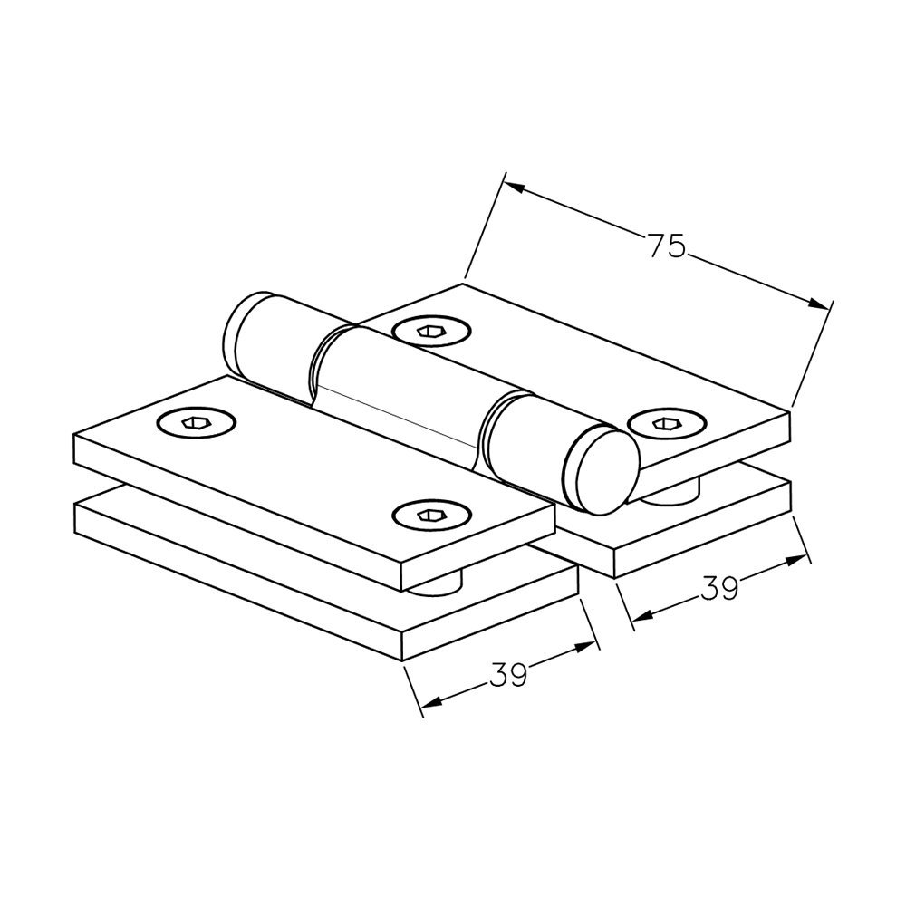 SQUARE BIFOLD HINGE 6MM GLASS - Chrome