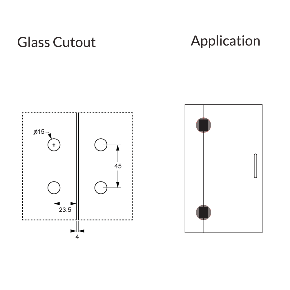 SQUARE BIFOLD HINGE 6MM GLASS - Chrome