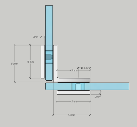 Frameless shower glass BRACKET SQUARE GLASS TO GLASS 90 DEGREE - Satin Chrome